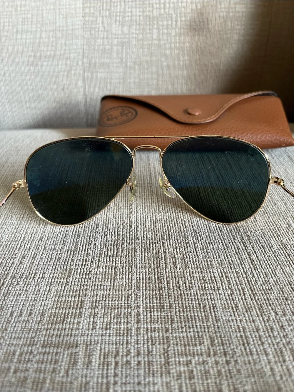 Ray-Ban Gold Aviator Sunglasses with Dark Green Lenses